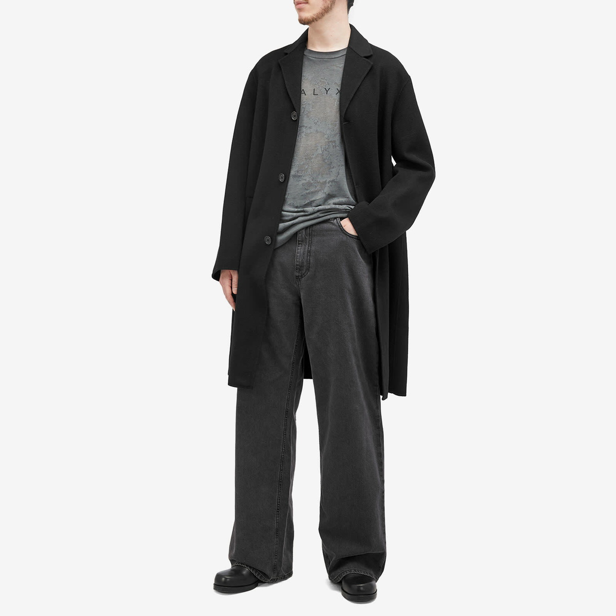 1017 ALYX 9SM Men's Wide Leg Buckle Jeans in Washed Black 1017