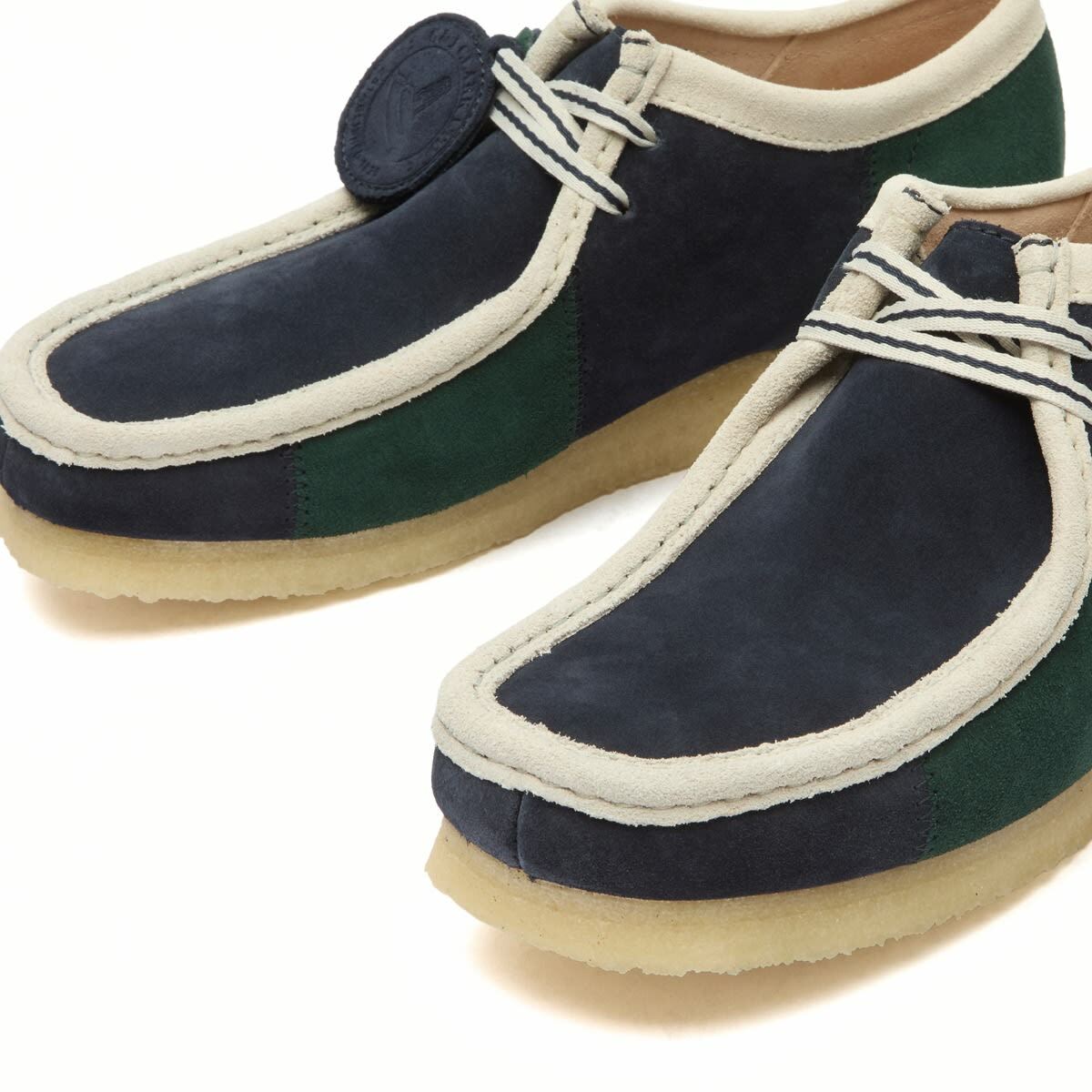 Clarks Originals Men's Patchwork Wallabee in Blue/Greenstripe