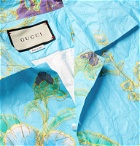 Gucci - Oversized Camp-Collar Printed Paper-Effect Crinkled-Shell Shirt - Blue