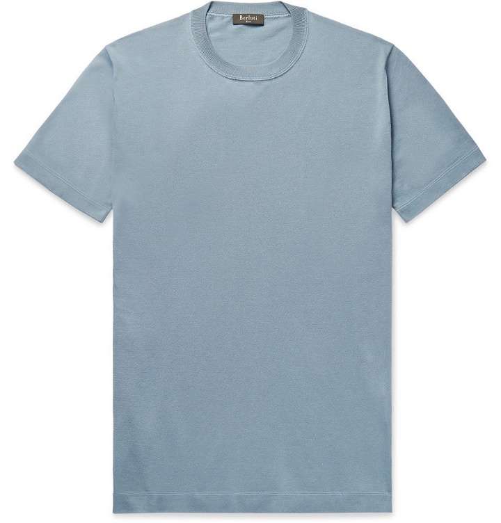 Photo: Berluti - Cotton and Mulberry Silk-Blend T-Shirt - Men - Sky blue