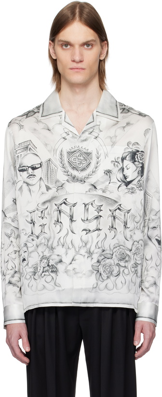 Photo: Casablanca White & Gray Tattoo Silk Shirt
