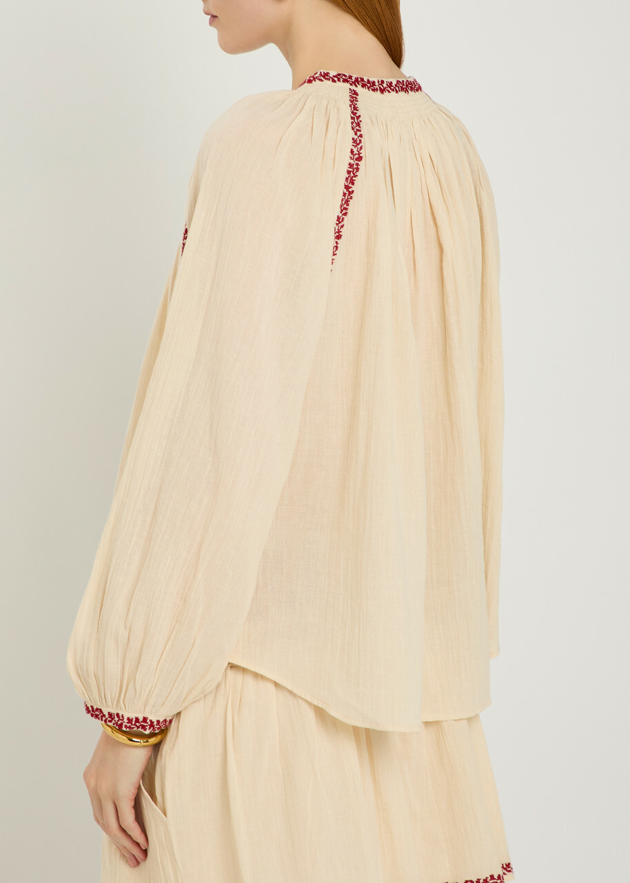 Isabel Marant étoile Lena Embroidered Cotton Blouse Beige