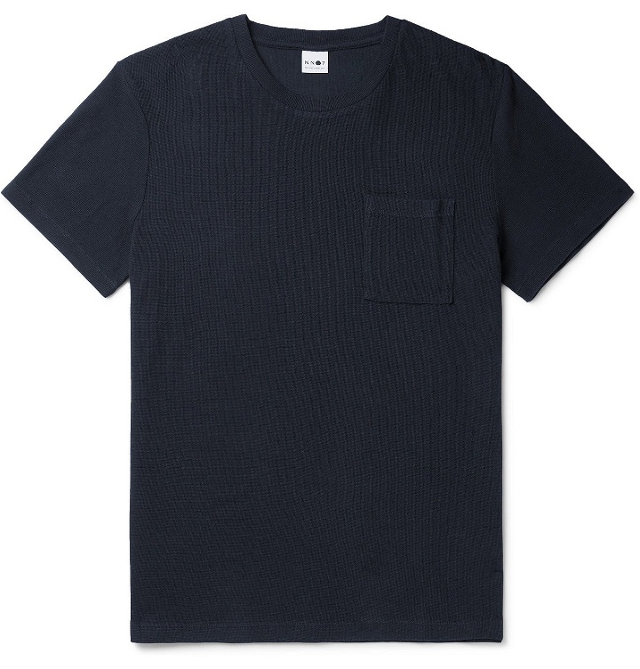Photo: NN07 - Clive Waffle-Knit Cotton and Modal-Blend T-Shirt - Blue