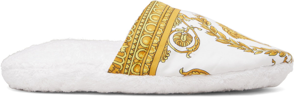 Versace White 'I Heart Baroque' Slippers