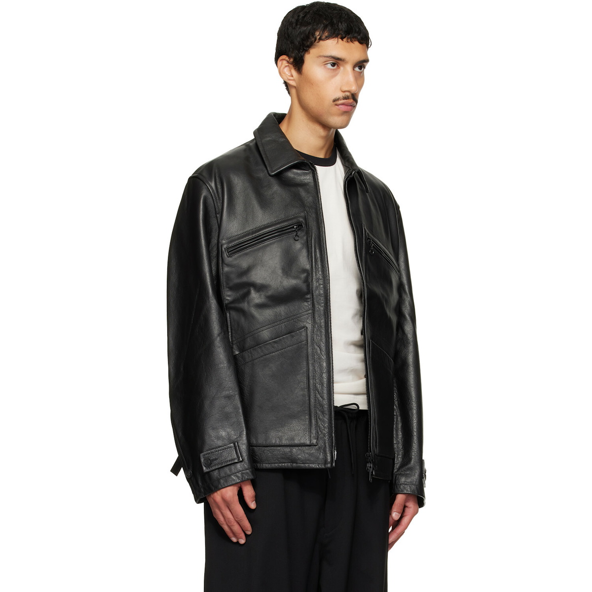 Y-3 Black Leather Blouson Jacket