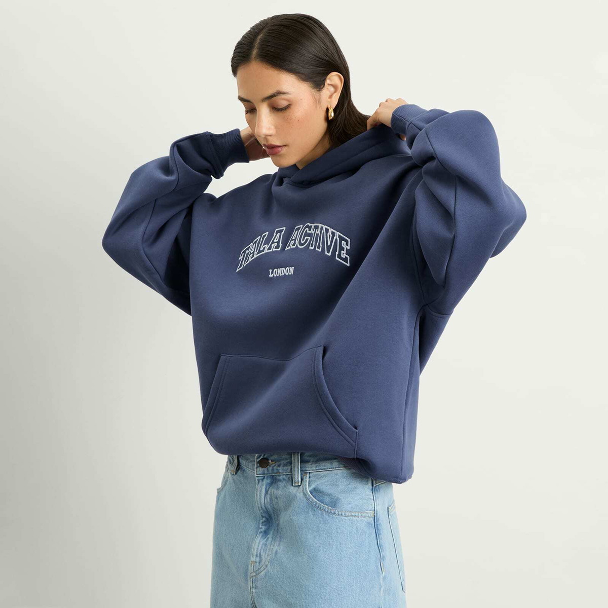 TALA Women's Oversized Active Logo Hooded Sweatshirt in Vintage Blue