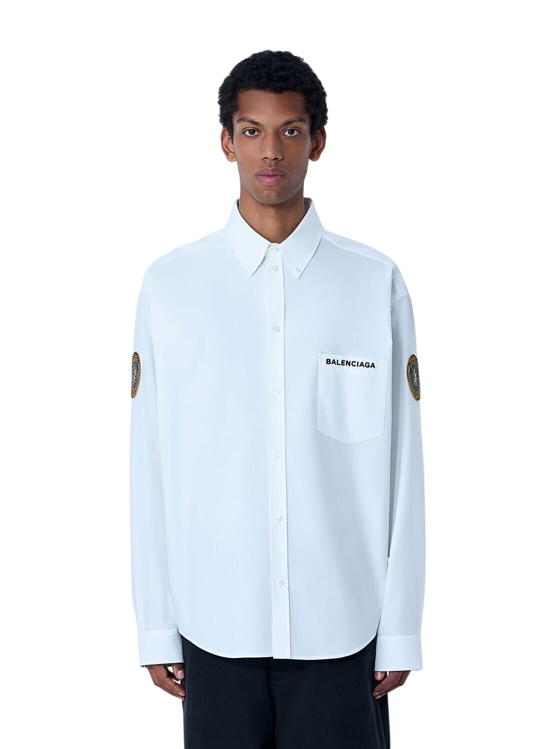 Balenciaga Men's Logo Poplin Short Sleeve Shirt in White Balenciaga