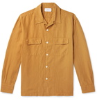 Mr P. - Convertible-Collar Garment-Dyed Lyocell, Linen and Cotton-Blend Shirt - Orange