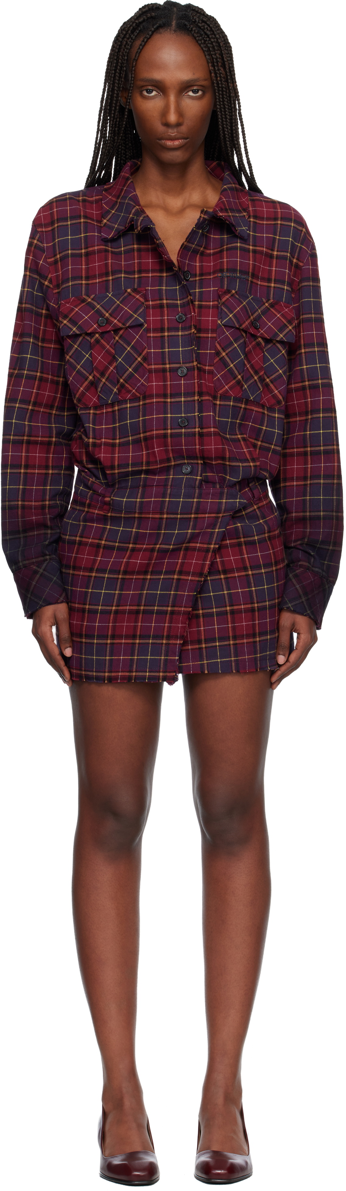 Off-White Red Check Flannel Arrow Minidress