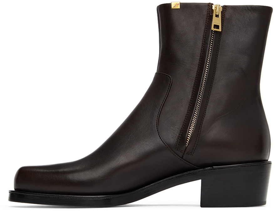 Rochas Homme Brown Leather Zip-Up Boots