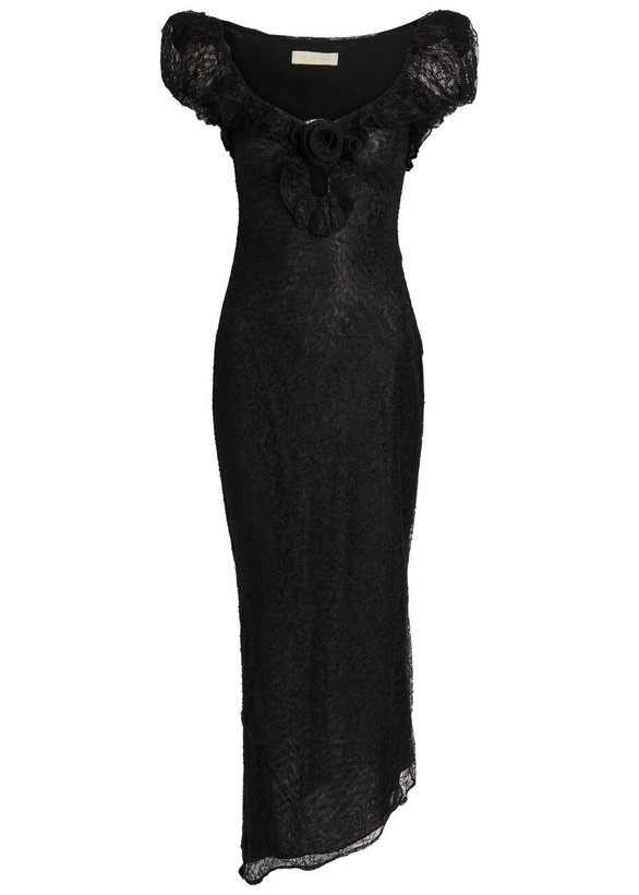 Photo: DE LA Vali Eden Ruffle-trimmed Lace Midi Dress Black