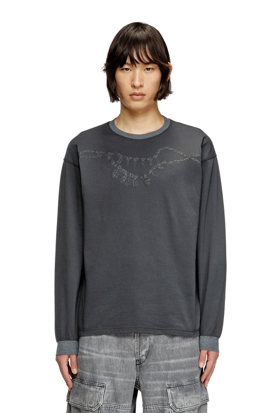 Photo: Diesel Long-sleeve T-shirt with charm necklace print - T-Shirts - Unisex - Grey