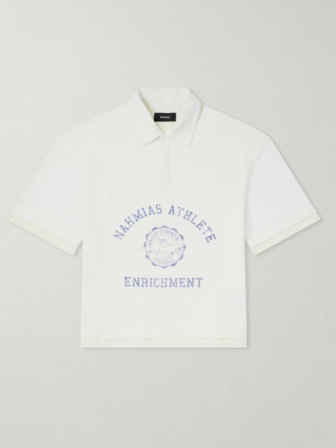 NAHMIAS - Destroyed Logo-Print Pointelle-Knit Cotton Polo Shirt - White
