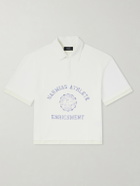 NAHMIAS - Destroyed Logo-Print Pointelle-Knit Cotton Polo Shirt - White
