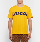 Gucci - Distressed Logo-Print Cotton-Jersey T-Shirt - Men - Marigold