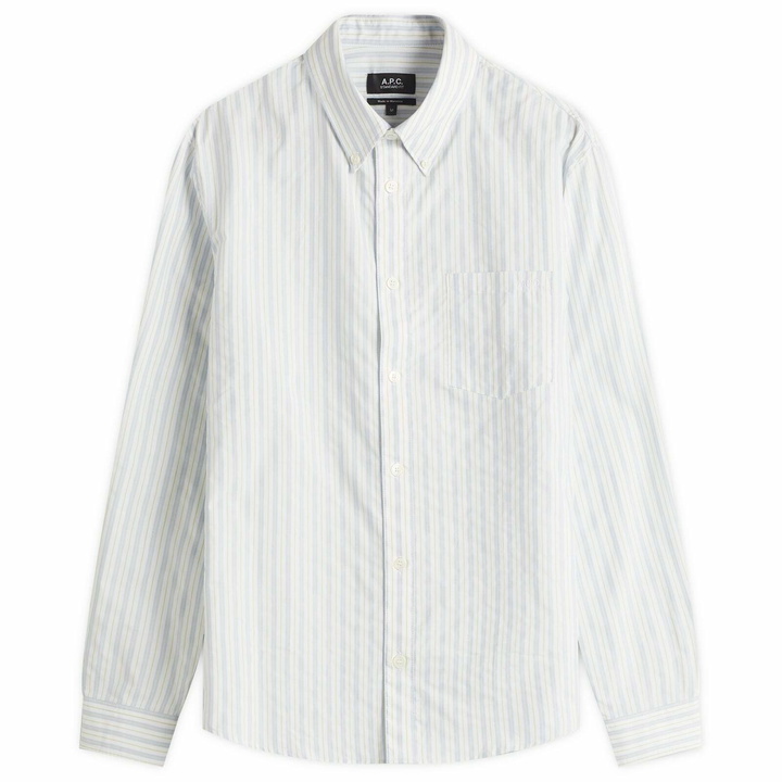 Photo: A.P.C. Men's Edouard Button Down Stripe Shirt in Pale Green