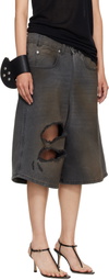 LU'U DAN Gray Kriss Kross Denim Shorts
