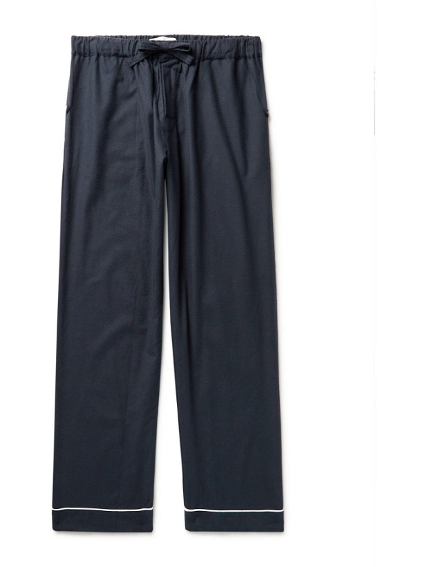 Photo: DESMOND & DEMPSEY - Piped Brushed Cotton-Flannel Pyjama Trousers - Blue