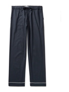 DESMOND & DEMPSEY - Piped Brushed Cotton-Flannel Pyjama Trousers - Blue