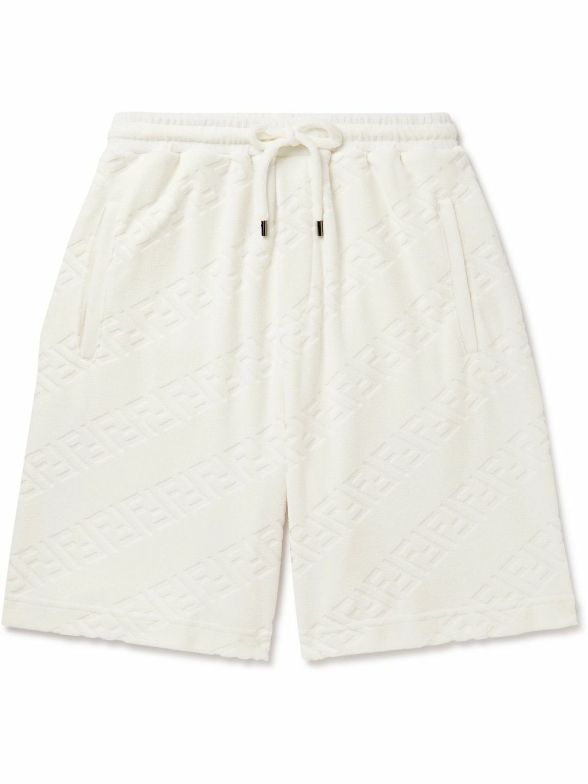 Photo: Fendi - Straight-Leg Cotton-Blend Chenille Drawstring Bermuda Shorts - White