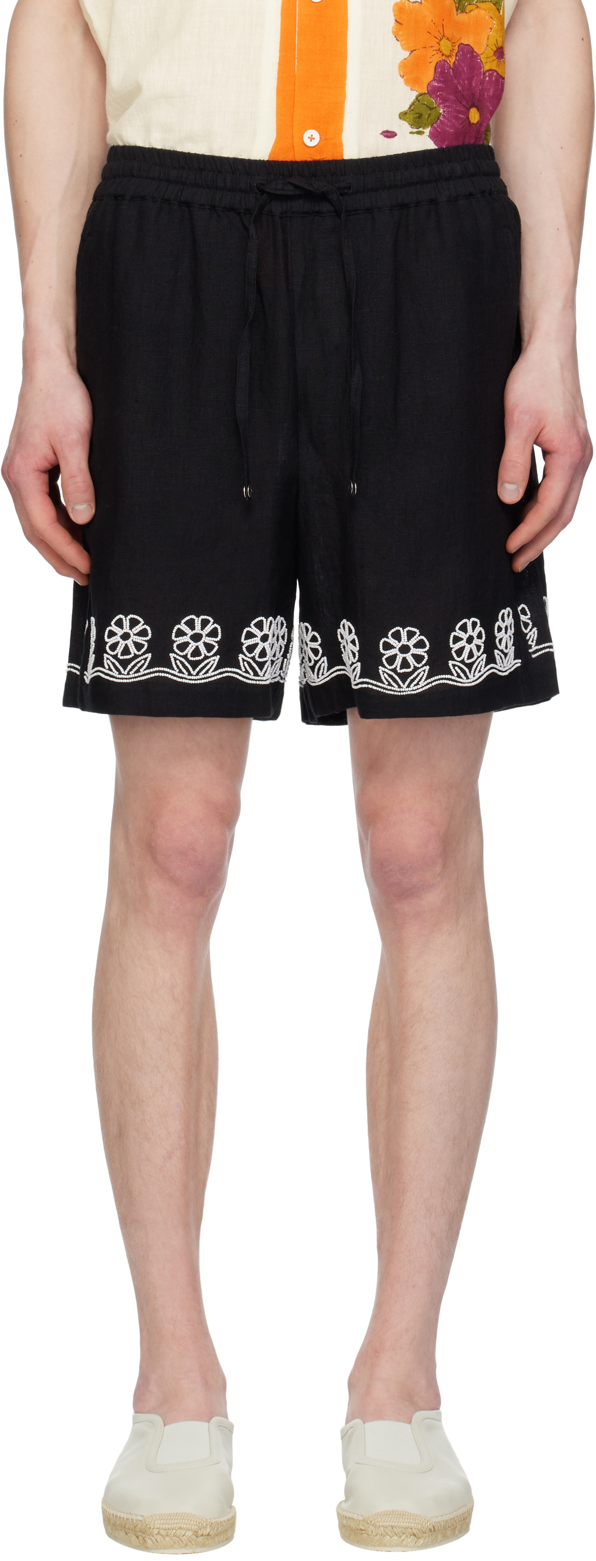 HARAGO Black Beadwork Embroidered Shorts