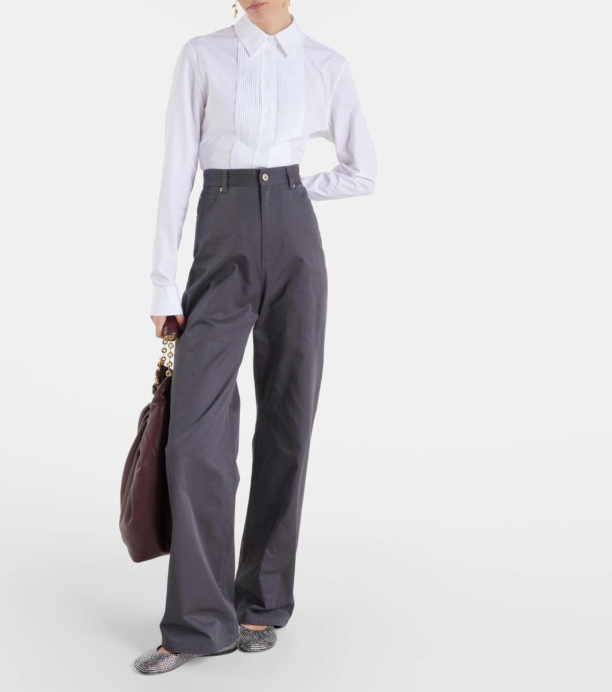 LOEWE High-rise cotton twill wide-leg pants ワイド パンツ High-rise cotton twill wide-leg pants in white - Loewe