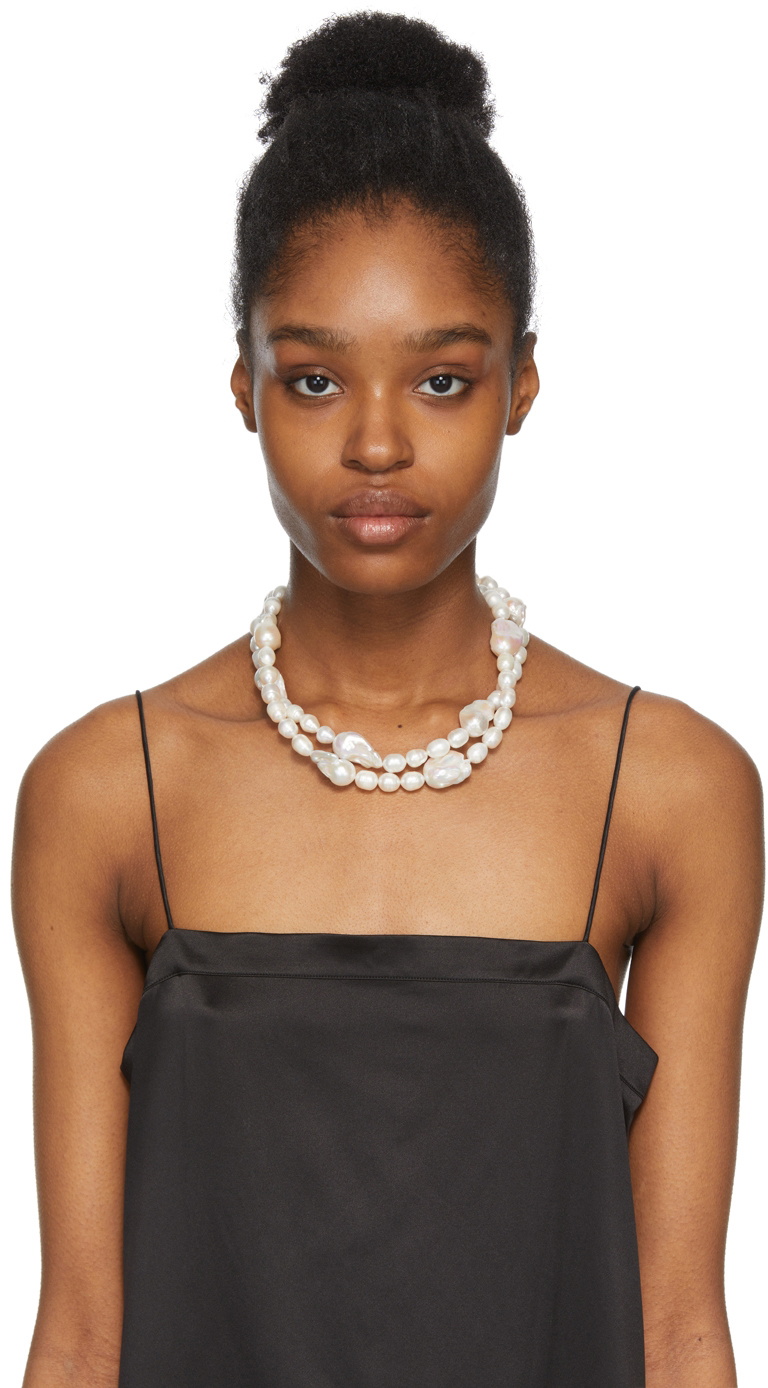 Jil Sander White Grainy Pearl Necklace Jil Sander