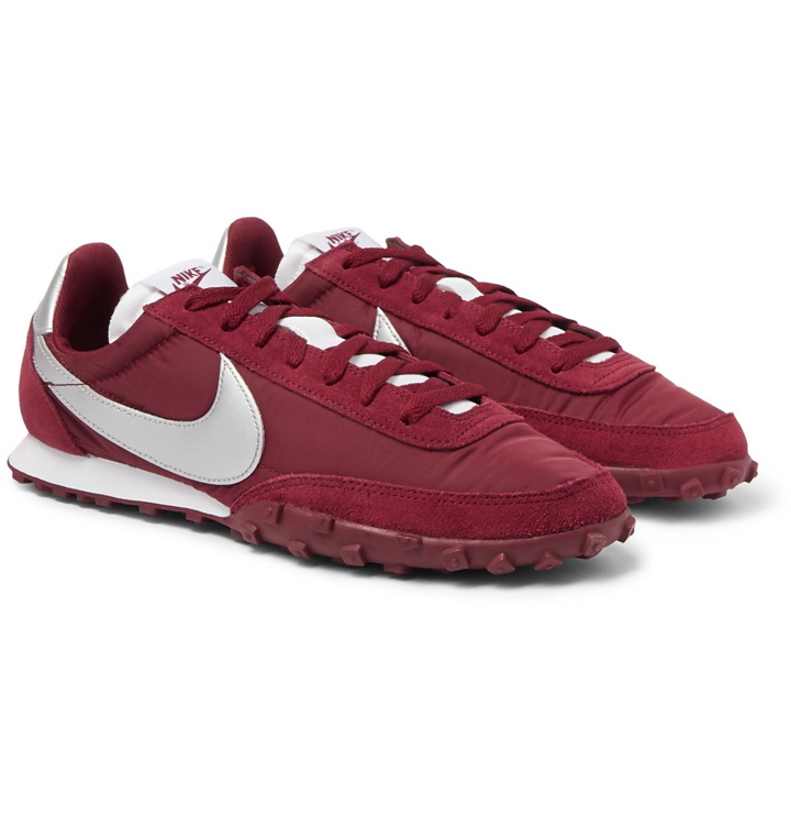 Photo: Nike - Waffle Racer Leather-Trimmed Shell and Suede Sneakers - Burgundy