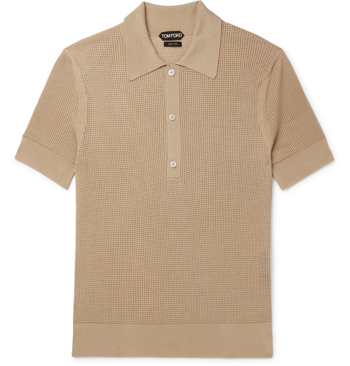 Photo: TOM FORD - Open-Knit Polo Shirt - Neutrals