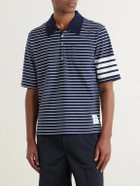 Thom Browne - Striped Logo-Appliqué Cotton-Blend Terry Polo Shirt - Blue