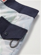 BIRDWELL - Hoffman Fabrics Monstera 310 Mid-Length Printed SurfNyl Swim Shorts - Blue