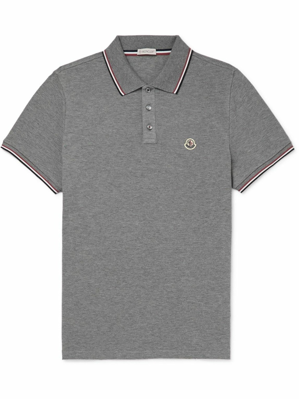 Photo: Moncler - Logo-Appliquéd Striped Cotton-Piqué Polo Shirt - Gray