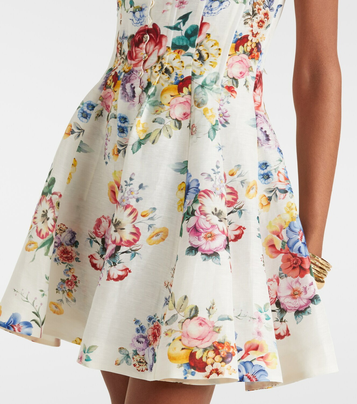 Camilla Embellished floral linen and silk minidress