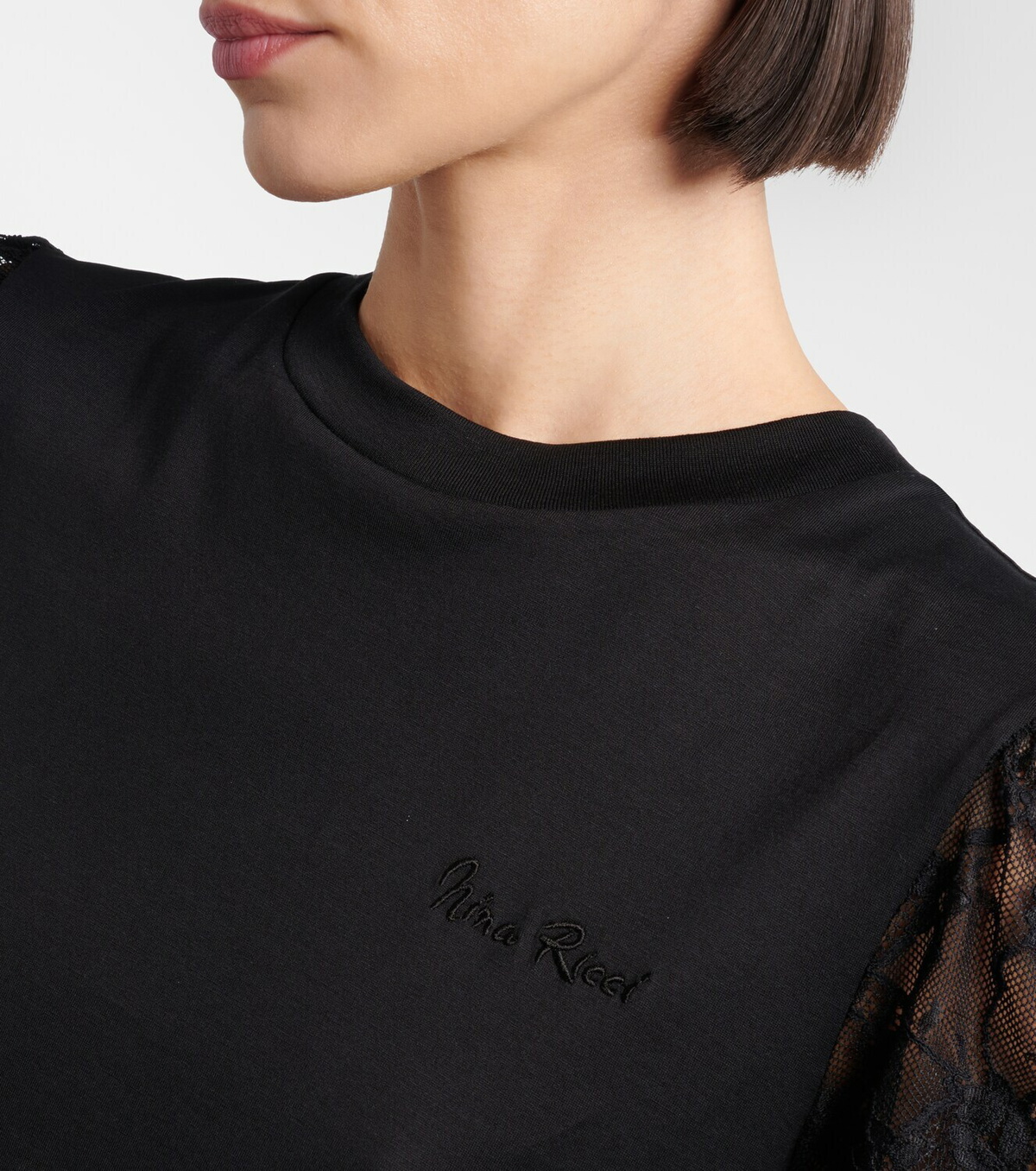Nina Ricci Lace-trimmed cotton jersey T-shirt