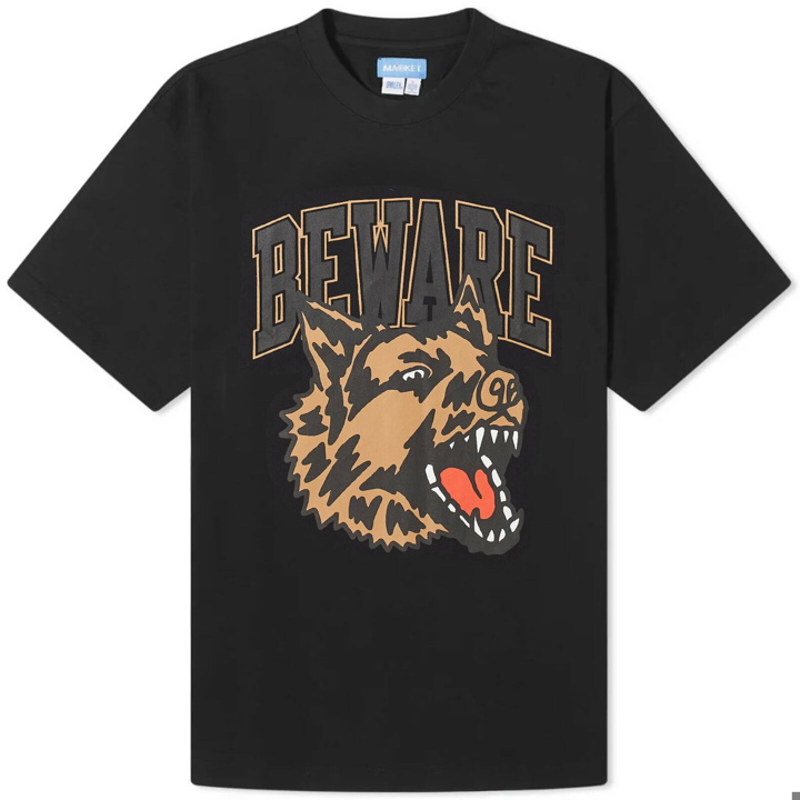 Photo: MARKET Men's Classic Beware T-Shirt in Washed Black