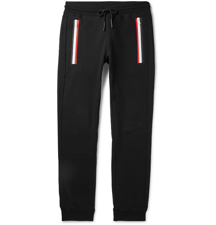Photo: Moncler - Slim-Fit Tapered Striped Fleece-Back Cotton-Jersey Sweatpants - Black