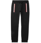 Moncler - Slim-Fit Tapered Striped Fleece-Back Cotton-Jersey Sweatpants - Black