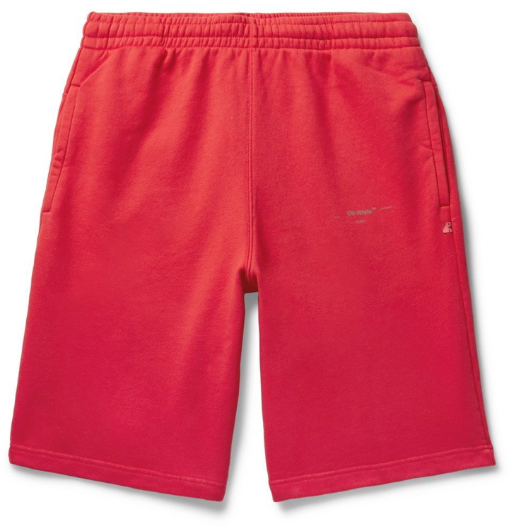 Photo: Off-White - Logo-Print Loopback Cotton-Jersey Shorts - Red
