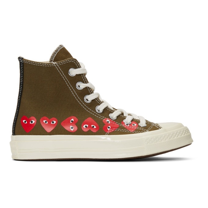 Photo: Comme des Garcons Play Khaki Converse Edition Multiple Hearts Chuck 70 High Sneakers