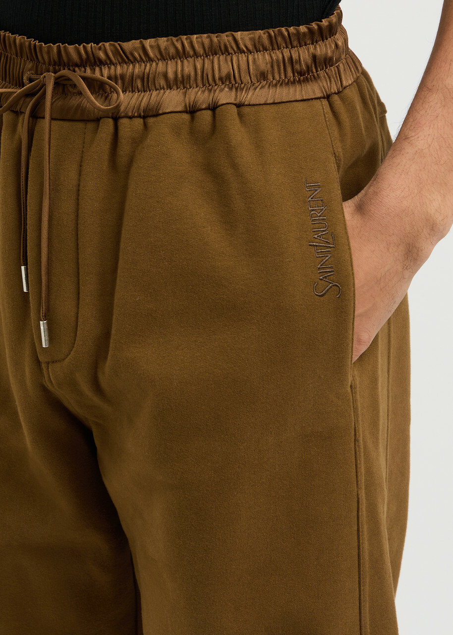 Saint Laurent Logo-embroidered Cotton Sweatpants Brown