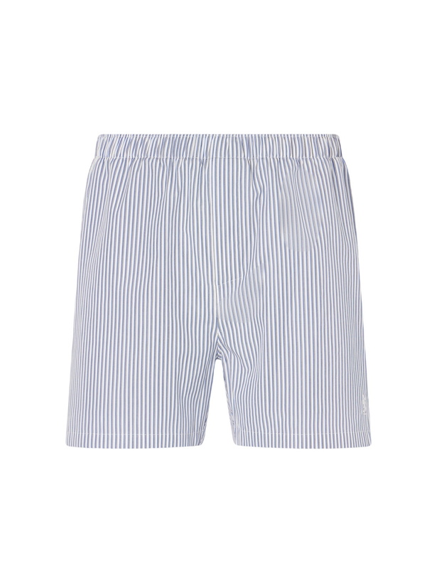 Photo: SAINT LAURENT - Wide-Leg Striped Cotton-Poplin Shorts - Blue