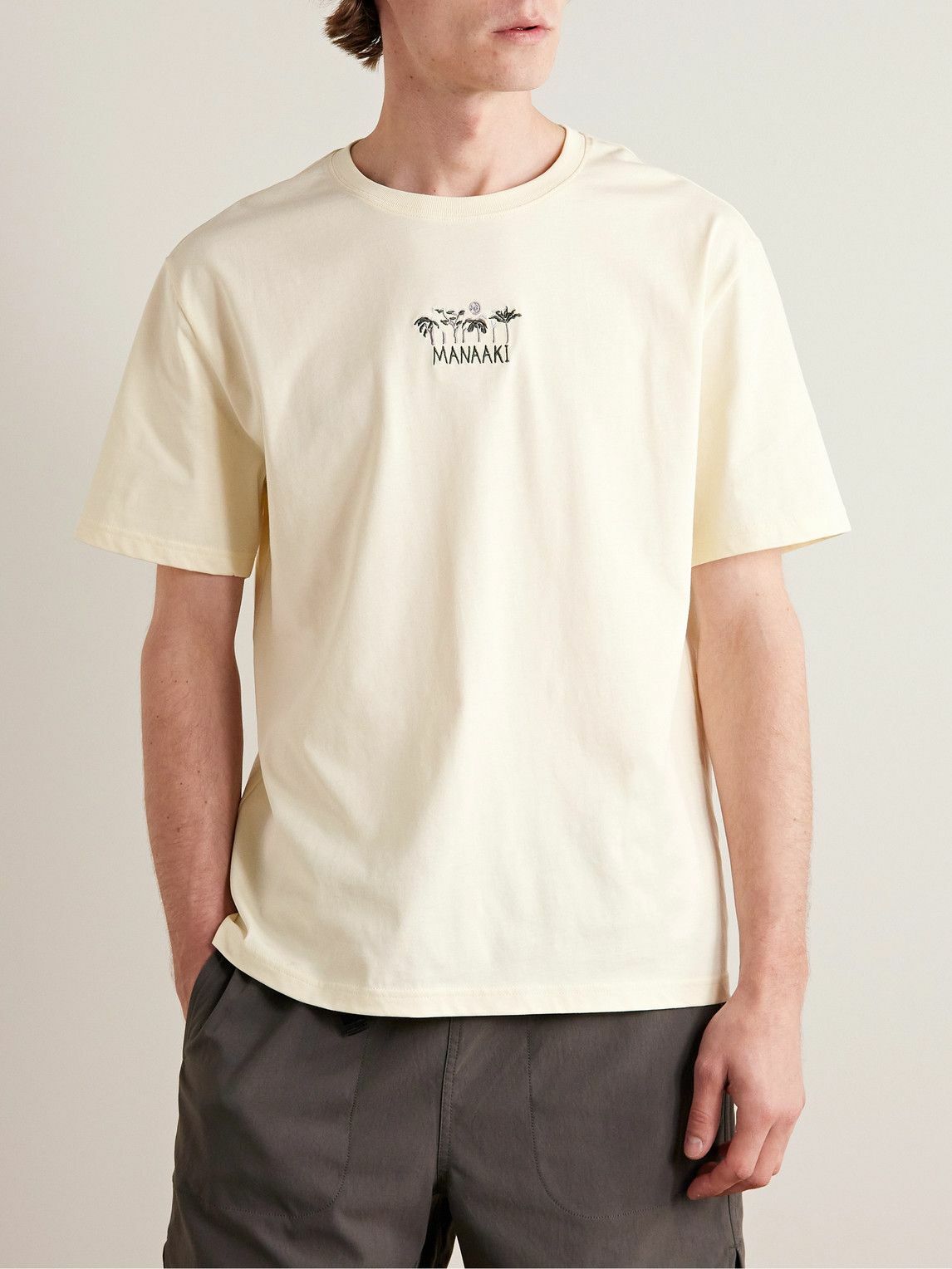 MANAAKI - Logo-Embroidered Cotton-Jersey T-Shirt - Neutrals