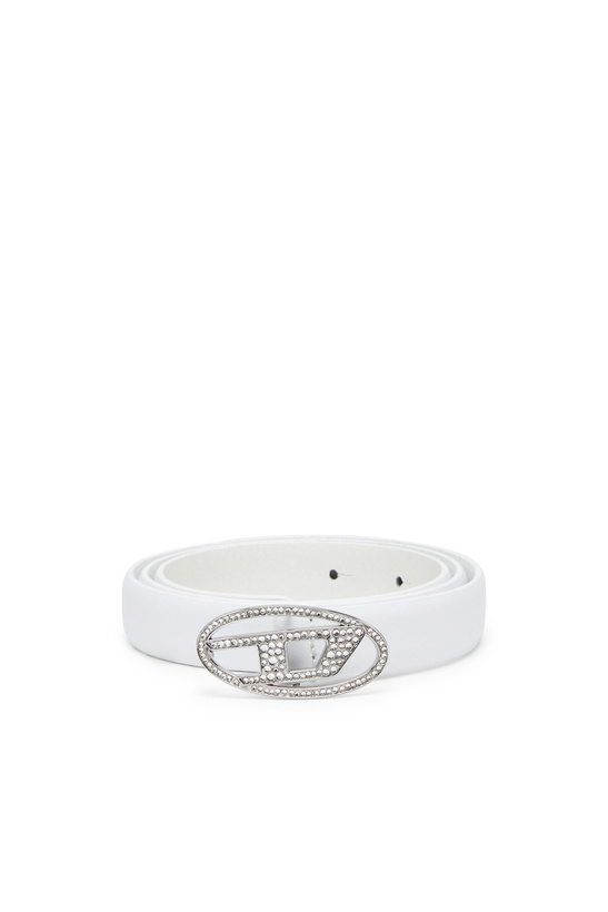 Photo: Diesel 1.9cm slim leather belt with crystal buckle - Belts Womens in White