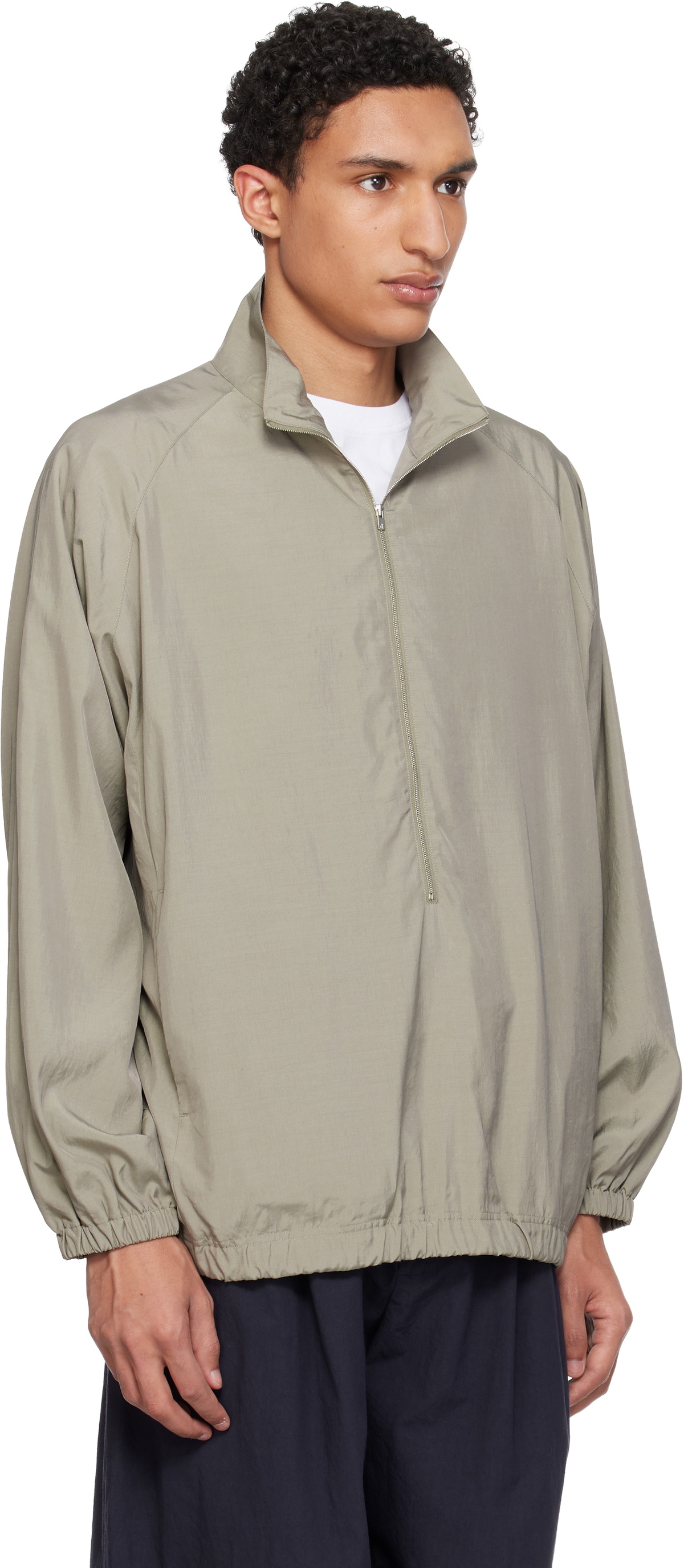 YOKE Khaki Silk Nylon 3/4 Zip Pullover Jacket