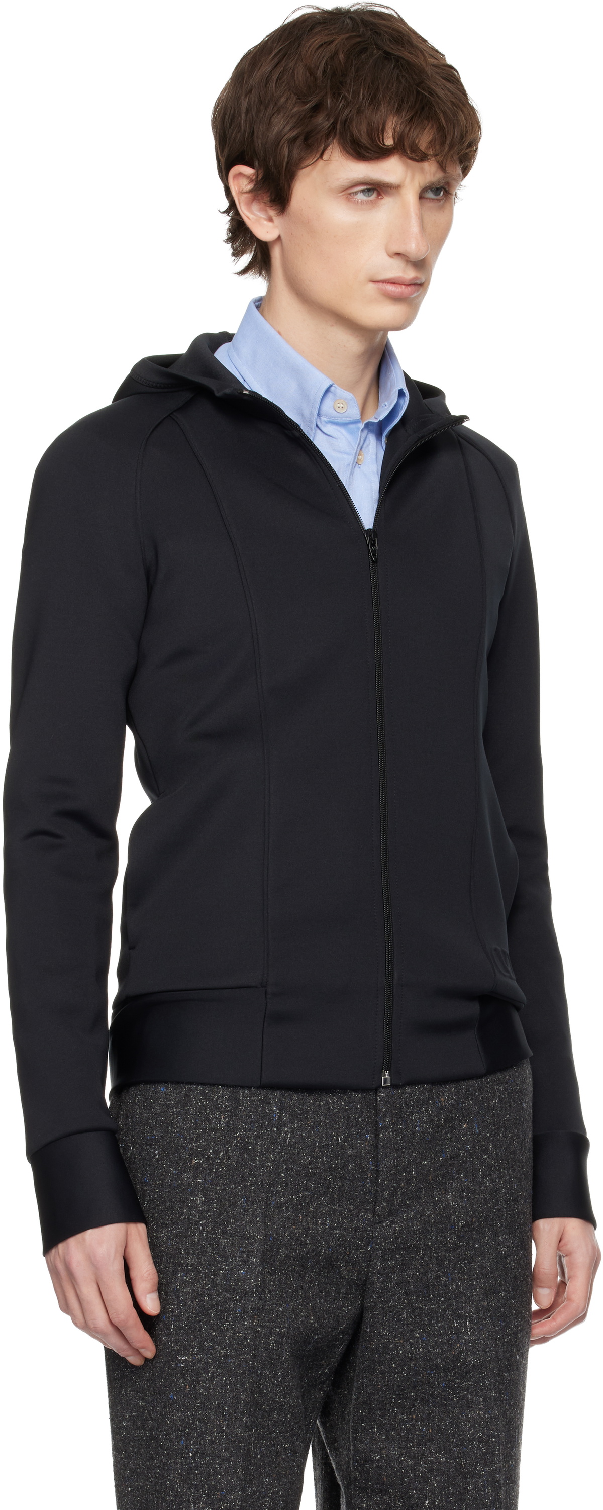 Valentino Black Neoprene Embossed VLogo Hoodie