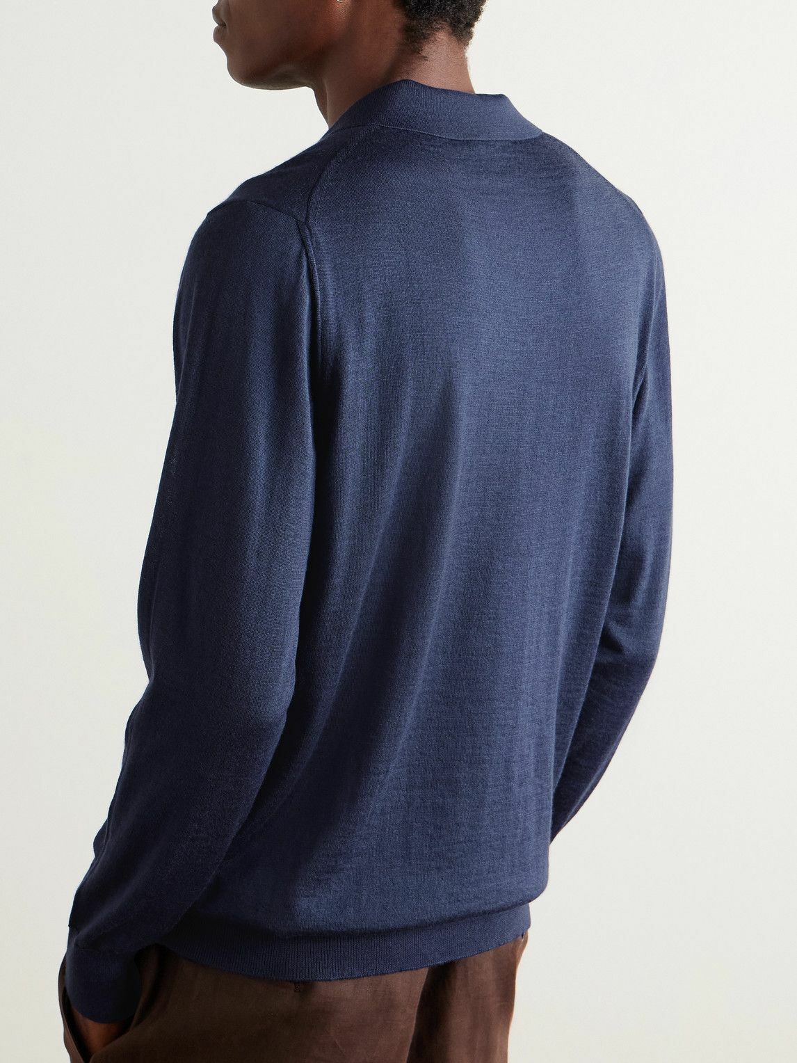 Caruso - Wool, Silk and Cashmere-Blend Polo Shirt - Blue