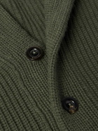 Boglioli - Shawl-Collar Ribbed Wool and Cashmere-Blend Cardigan - Green