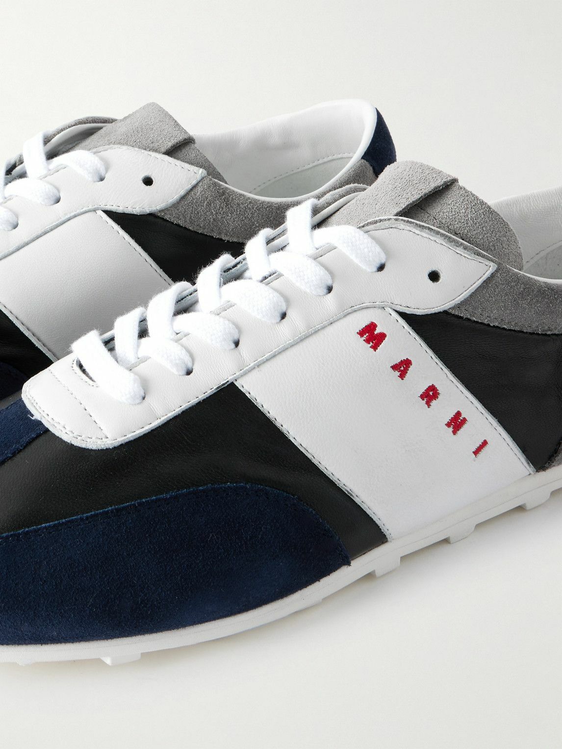 Marni - Logo-Embroidered Suede-Trimmed Leather Sneakers - Black