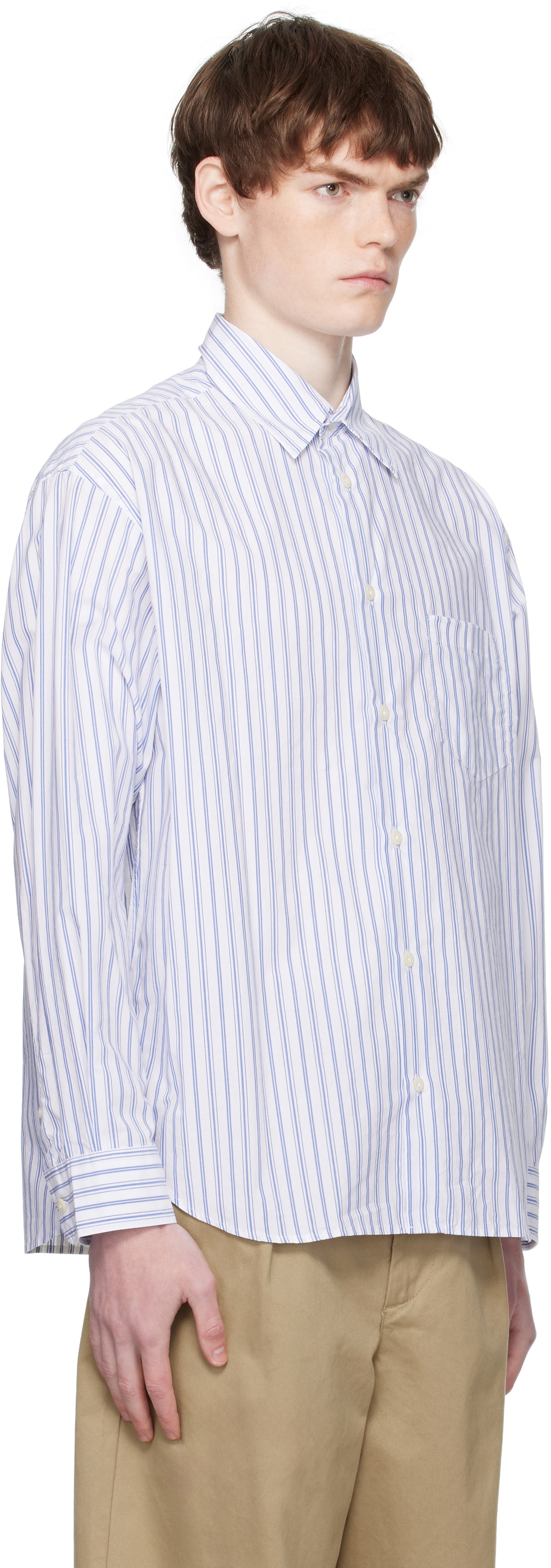 Noah White & Blue Oversized Poplin Shirt Noah NYC