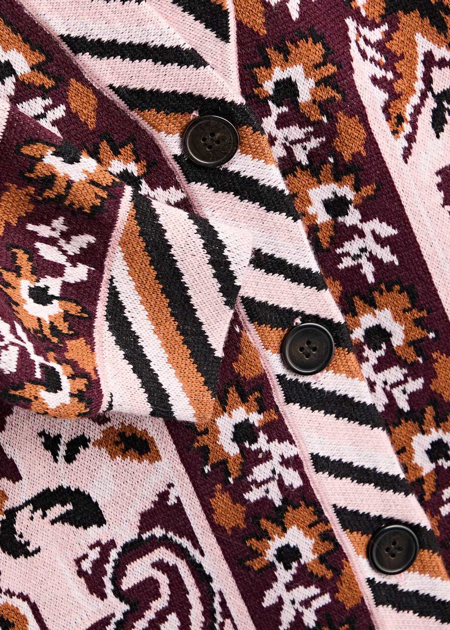 Farm Rio Glam Tapestry Patterned-intarsia Knitted Cardigan Burgundy